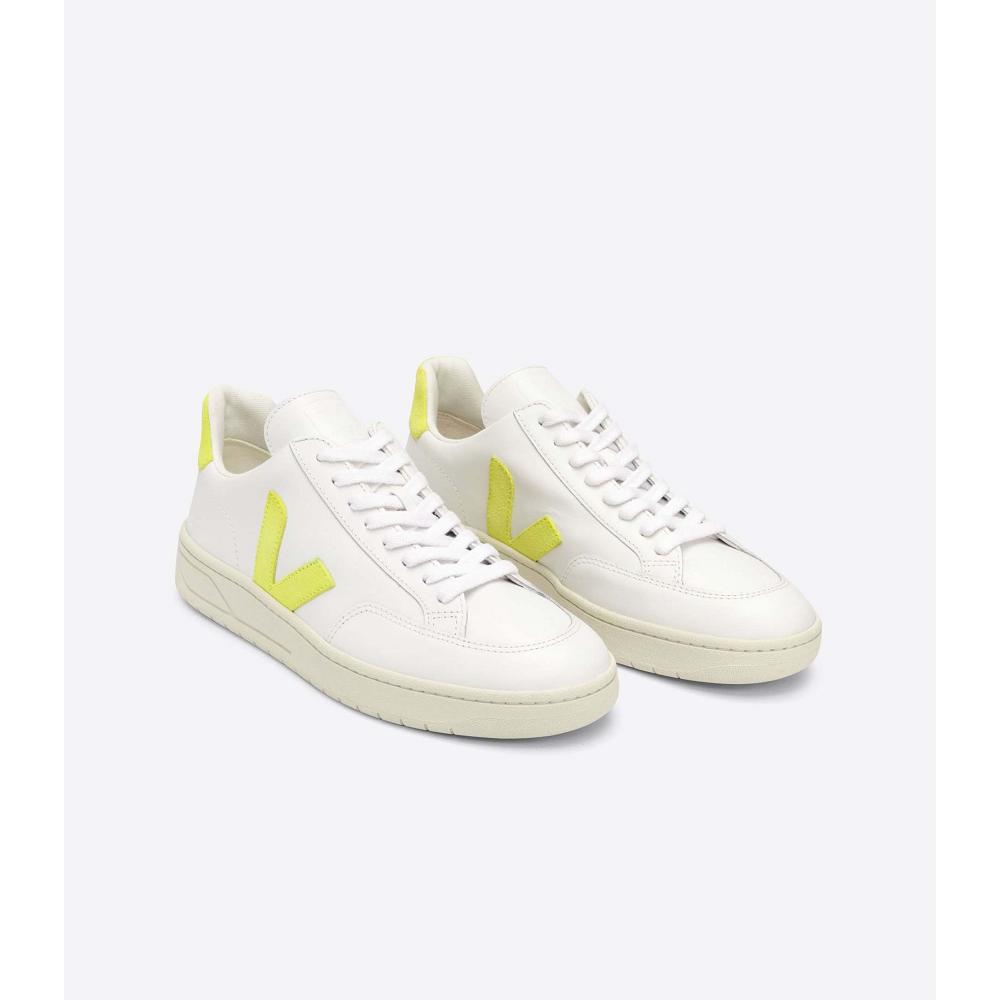 Veja V-12 LEATHER Women's Sneakers White/Mint | NZ 676DFM